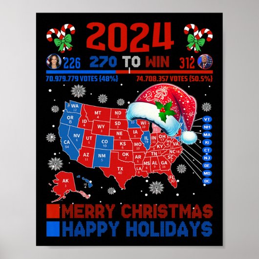 2024 Verkiezingskaart Vrolijk Kerstfeest Trump Lan Poster (Voorkant)