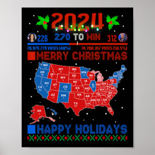 2024 Verkiezingskaart Vrolijk Kerstfeest Trump Lan Poster