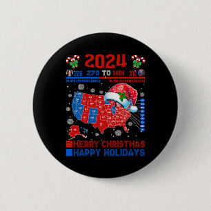 2024 Verkiezingskaart Vrolijk Kerstfeest Trump Lan Ronde Button 5,7 Cm
