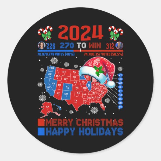 2024 Verkiezingskaart Vrolijk Kerstfeest Trump Lan Ronde Sticker (Voorkant)