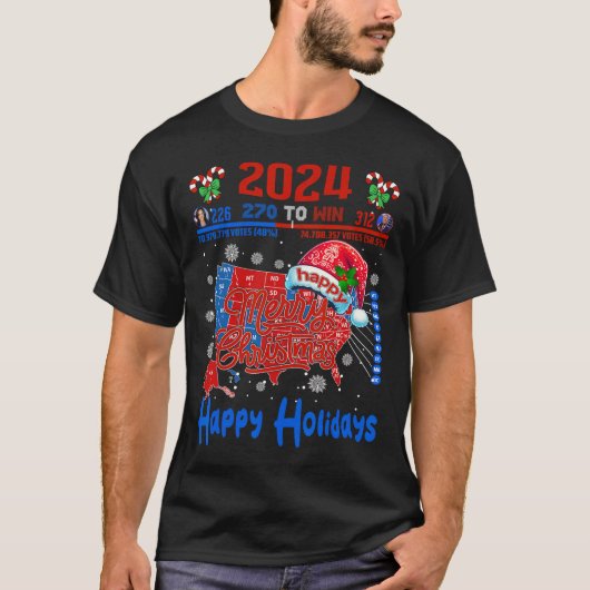 2024 Verkiezingskaart Vrolijk Kerstfeest Trump Lan T-shirt (Voorkant)