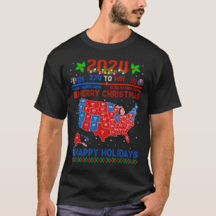 2024 Verkiezingskaart Vrolijk Kerstfeest Trump Lan T-shirt