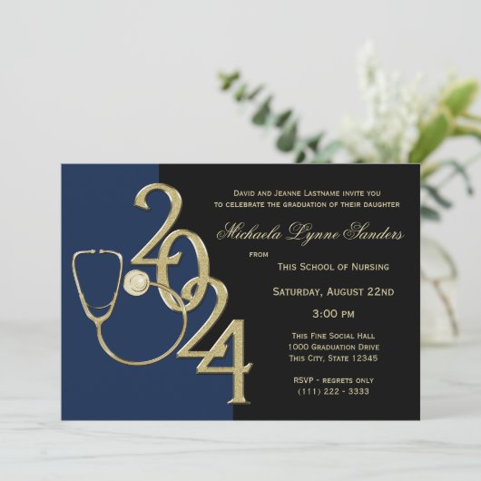 2024 Verpleegkunde Medisch Gebied Afstuderen Blauw Kaart (Staand voorkant)