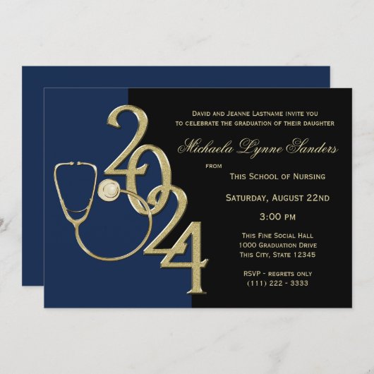 2024 Verpleegkunde Medisch Gebied Afstuderen Blauw Kaart (Voorkant / Achterkant)