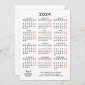 2024 Voljaar Kalender Wit Zwart Rood Minimaal Programmakaart (Voorkant / Achterkant)