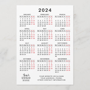 2024 Voljaar Kalender Wit Zwart Rood Minimaal Programmakaart