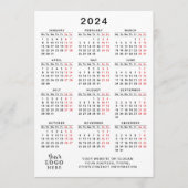 2024 Voljaar Kalender Wit Zwart Rood Minimaal Programmakaart (Voorkant)