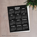 2024 Voljaar Uitzicht Kalender - Basic Minimal Pos Briefkaart<br><div class="desc">Een basiskalender van 2024 in zwart-wit. Een standaard look voor uw thuis kantoor of school locker. Een eenvoudig volledig jaar in één oogopslag kalender om het hele jaar door te gebruiken.</div>