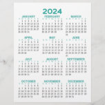2024 Voljaar Uitzicht Kalender - Basisminimum Blau Flyer<br><div class="desc">Een basiskalender van 2024 in zwart-wit. Een standaard look voor uw thuis kantoor of school locker. Een eenvoudig volledig jaar in één oogopslag kalender om het hele jaar door te gebruiken.</div>
