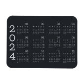 2024 volledige jaarkalender zwart en wit elegant magneet (Horizontaal)