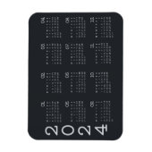 2024 volledige jaarkalender zwart en wit elegant magneet (Verticaal)