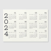 2024 volledige jaarkalender zwart en wit elegant magnetische uitnodiging (Voorkant)
