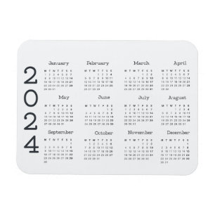 2024 volledige jaarkalender zwart-wit minimalistis magneet