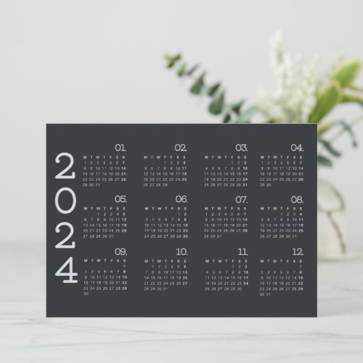 2024 volledige jaarkalender zwart-wit minimalistis programmakaart (Staand voorkant)