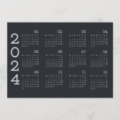 2024 volledige jaarkalender zwart-wit minimalistis programmakaart (Voorkant)