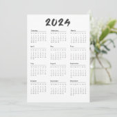 2024 volledige jaarkalender zwart-wit minimalistis programmakaart (Staand voorkant)