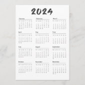 2024 volledige jaarkalender zwart-wit minimalistis programmakaart (Voorkant)
