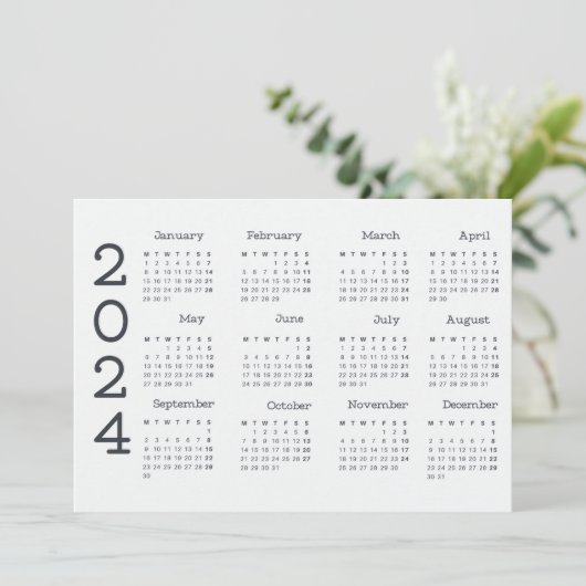 2024 volledige jaarkalender zwart-wit minimalistis programmakaart (Staand voorkant)