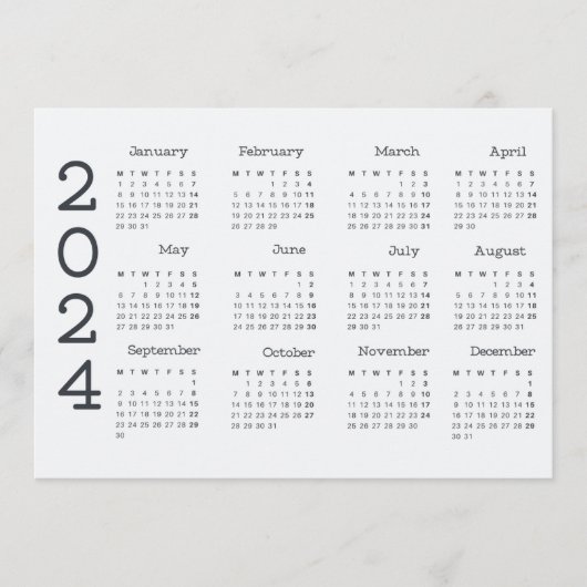2024 volledige jaarkalender zwart-wit minimalistis programmakaart (Voorkant)