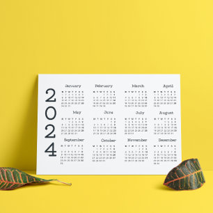 2024 volledige jaarkalender zwart-wit minimalistis programmakaart