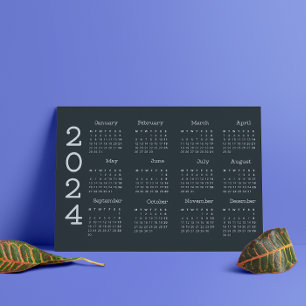 2024 volledige jaarkalender zwart-wit minimalistis programmakaart