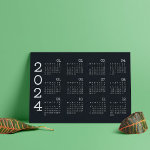 2024 volledige jaarkalender zwart-wit minimalistis programmakaart