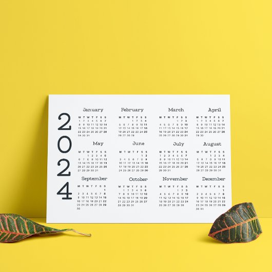 2024 volledige jaarkalender zwart-wit minimalistis programmakaart