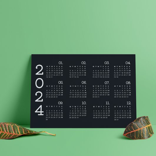 2024 volledige jaarkalender zwart-wit minimalistis programmakaart