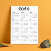 2024 volledige jaarkalender zwart-wit minimalistis programmakaart