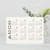 2024 volledige jaarkalender zwart-wit minimalistis programmakaart (Staand voorkant)