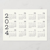 2024 volledige jaarkalender zwart-wit minimalistis programmakaart (Voorkant)