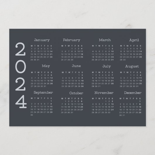 2024 volledige jaarkalender zwart-wit minimalistis programmakaart (Voorkant)