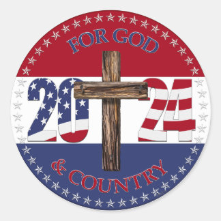 2024 Voor God en Land met Cross 2024 USA Vlag Ronde Sticker