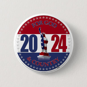 2024 Voor God en Land Standbeeld van de Vrijheid Ronde Button 5,7 Cm