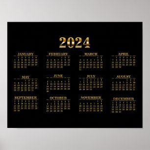 2024 Wandkalender Zwart/Goud Poster