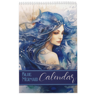 2024 Waterverf Blauwe Zeemeermin Kalender
