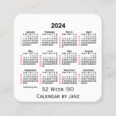 2024 White 52 Week ISO Calendar door Janz Vierkante Visitekaartje (Voorkant)