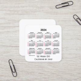 2024 White 52 Week ISO Calendar door Janz Vierkante Visitekaartje