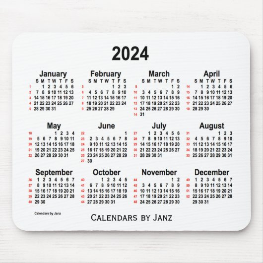 2024 White 52 Weeks Agenda van Janz Muismat (Voorkant)