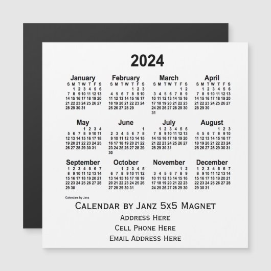 2024 White Business Calendar van Janz 5x5 Magnet (Voorkant / Achterkant)