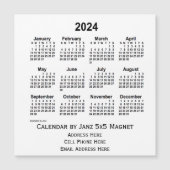 2024 White Business Calendar van Janz 5x5 Magnet (Voorkant)