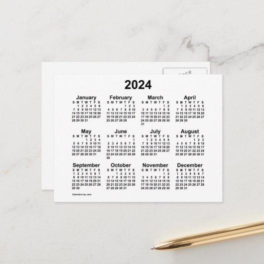 2024 White Calendar van Janz Briefkaart (Voorkant / Achterkant in situ)