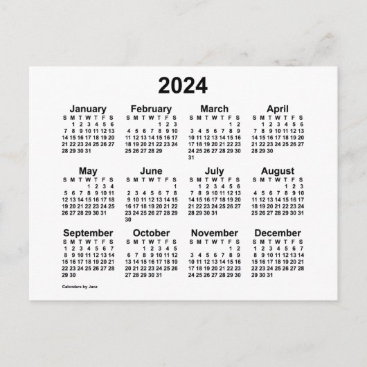 2024 White Calendar van Janz Briefkaart (Voorkant)