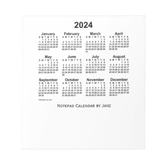 2024 White Calendar van Janz Small Notepad Notitieblok (Voorkant)