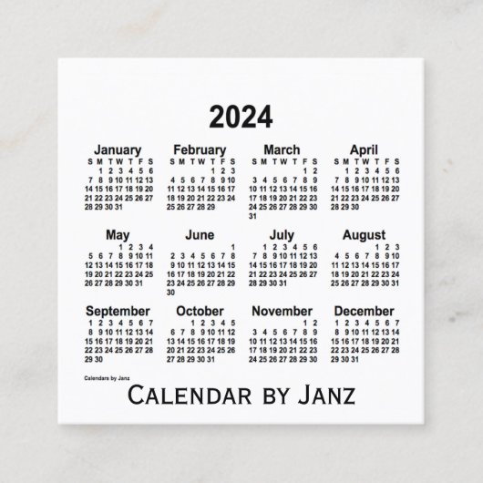 2024 White Calendar van Janz Square Visitekaartje (Voorkant)