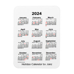 2024 White Holiday Calendar van Janz Magnet Magneet