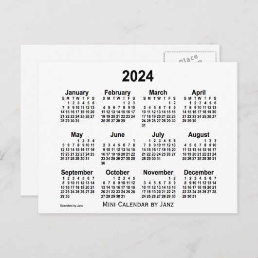 2024 White Mini Calendar van Janz Briefkaart (Voorkant / Achterkant)