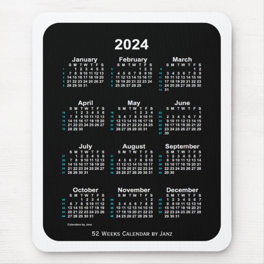 2024 White Neon 52 Week Agenda van Janz Muismat (Voorkant)