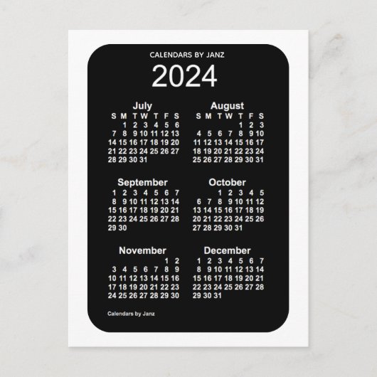 2024 White Neon 6 maanden Mini Calendar van Janz Briefkaart (Voorkant)