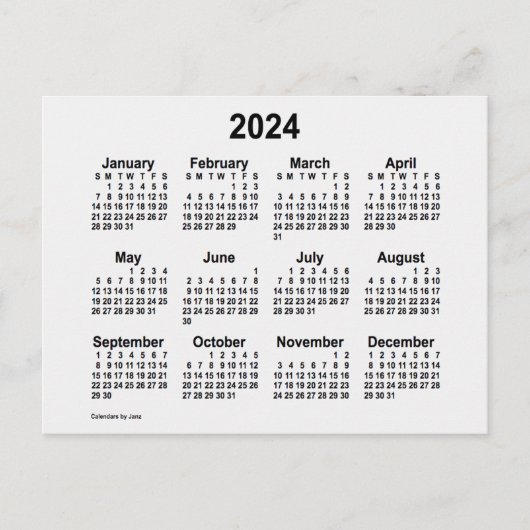 2024 White Smoke Mini Kalender van Janz Briefkaart (Voorkant)